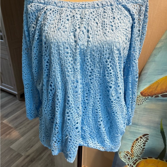 Leo & Nicole Light Blue Crochet Blouse - Picture 1 of 10